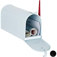 relaxdays Buzón Americano Vintage Original- Bandera Roja- US Mailbox Exterior- Acero- 1 Ud- 25x19x52-5 cm- Blanco